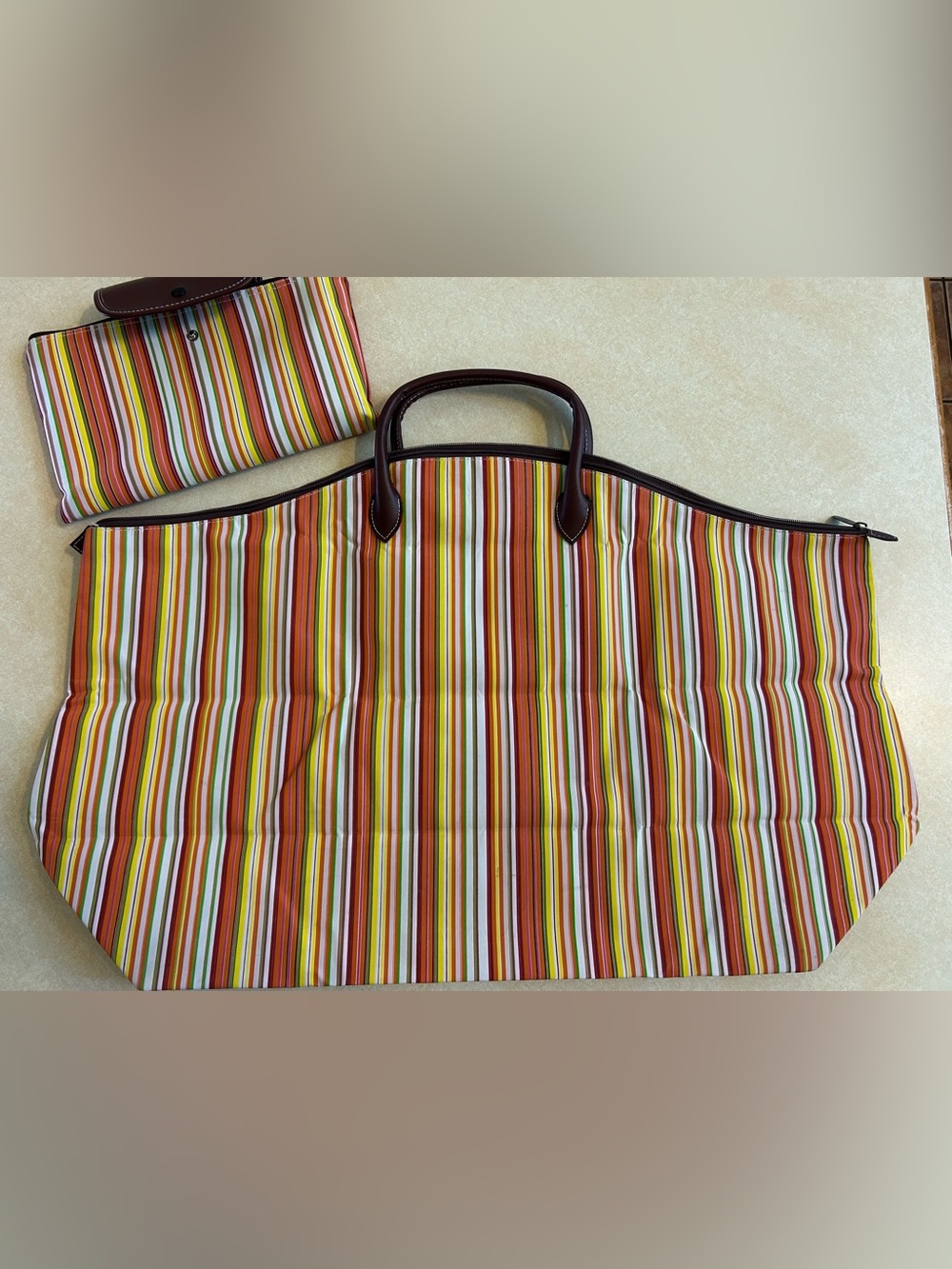 twos company stripes packable weekender tote bag pouch